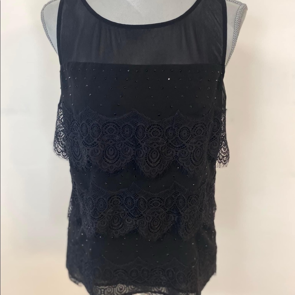 WHBM SIze 8 Black Lace Layered Tank Top